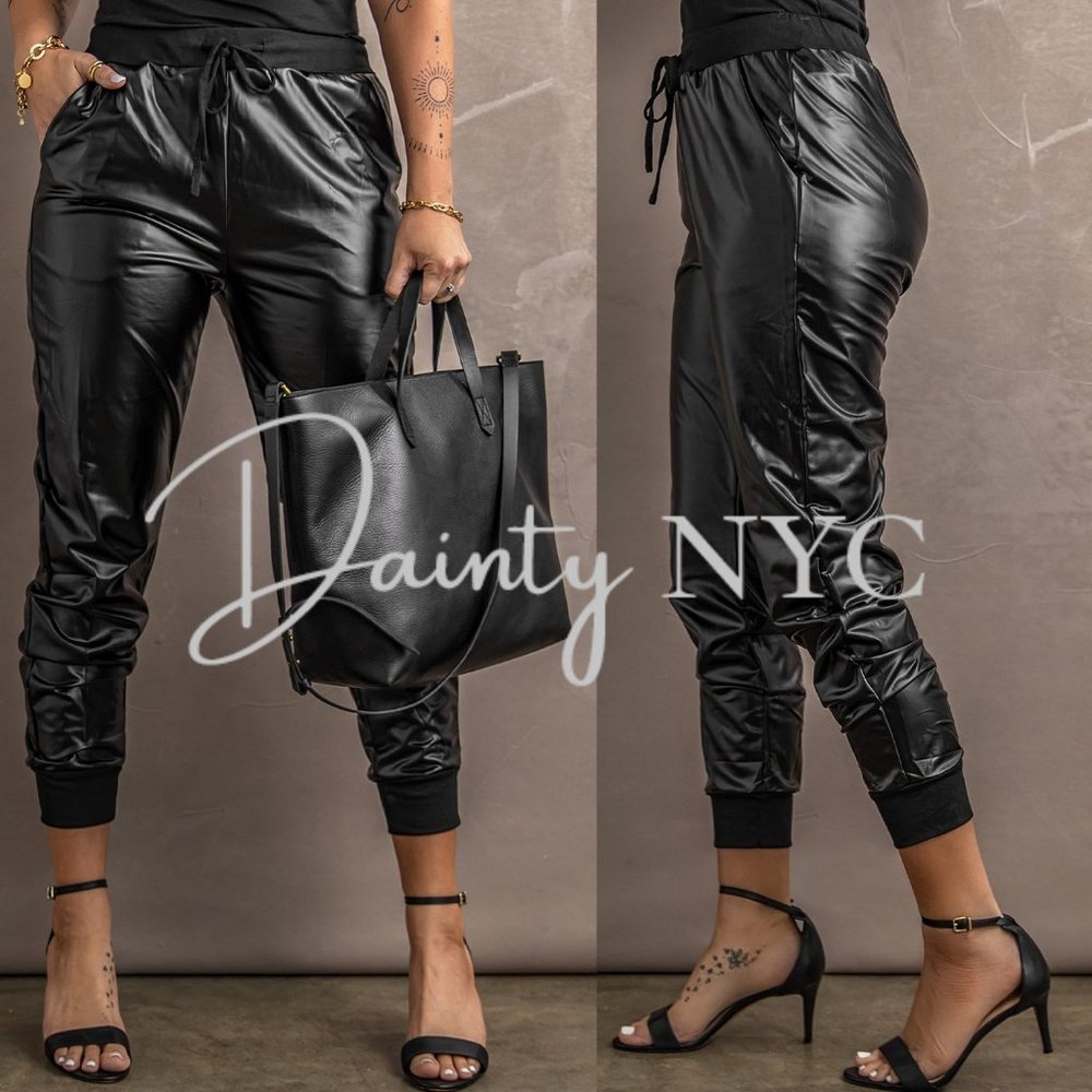 Faux Leather Joggers - Picture 2 of 9